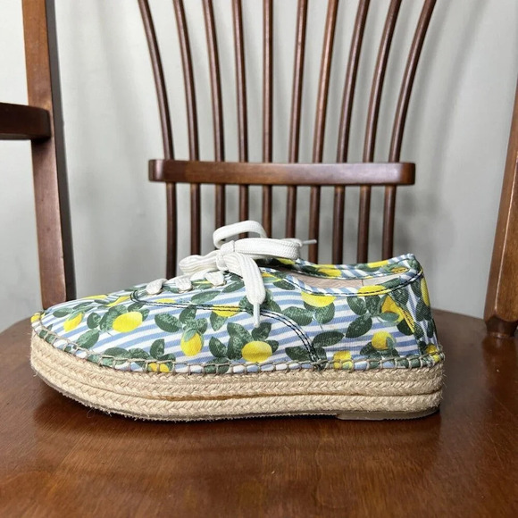 Gianni Bini Lemon Blue Stripe Espadrilles Platform Sneakers Sz 6.5 - Picture 4 of 10